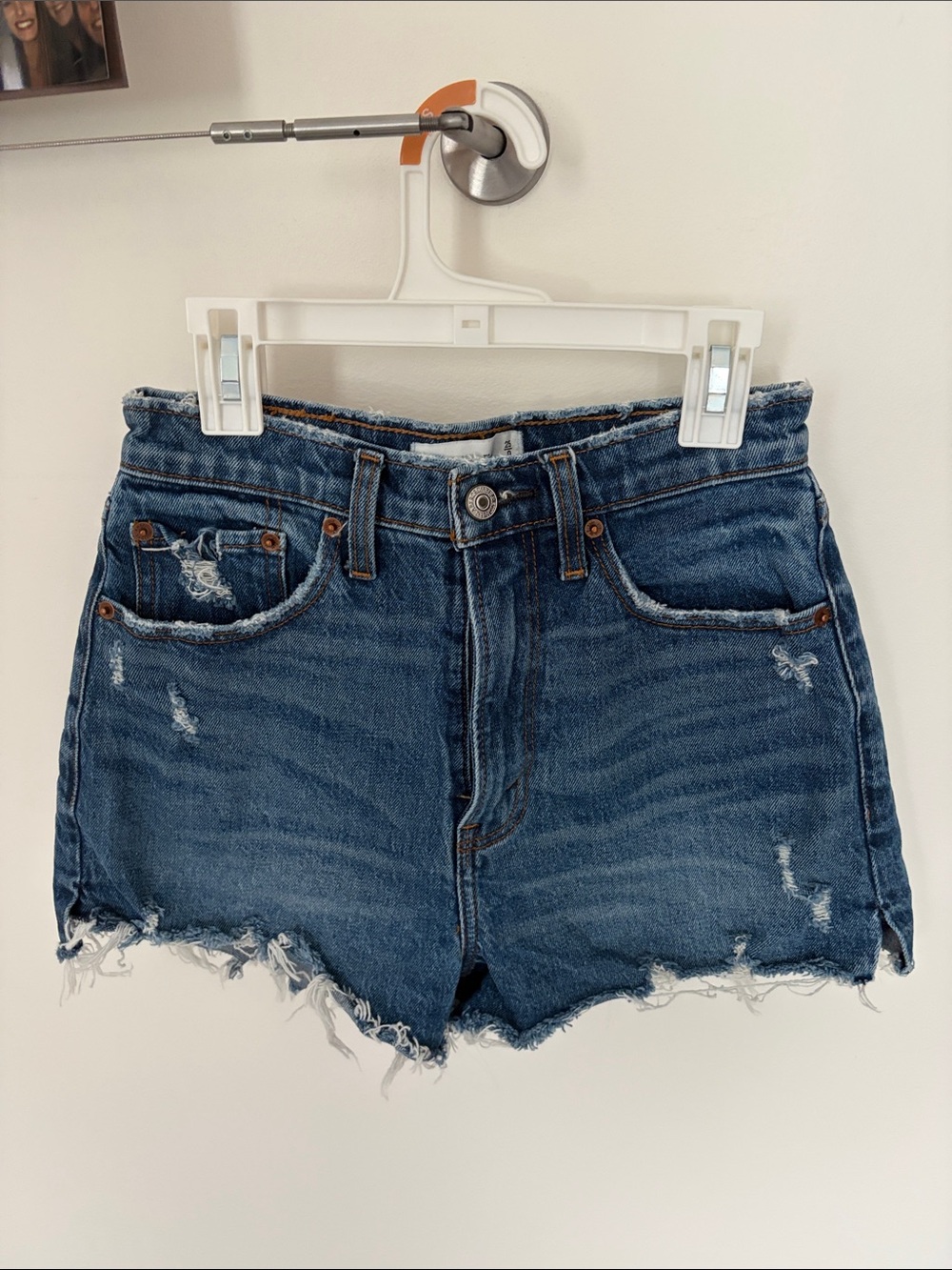 Abercrombie & Fitch Distressed Dark Blue Denim Shorts